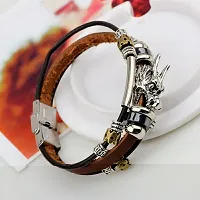 University Trendz Vintage Punk Rock Fashion Anchor Alloy Beads Charm Cuff Leather Bracelet Wrist Band Jewellery for Men and Women-thumb1