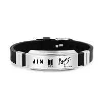 University Trendz BTS Jin Tri Combo - Kpop Jin Signature Bracelet, Bar Pendant & Name DOB Engraved Black Stainless Steel Ring (Pack of 3)-thumb1
