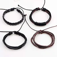University Trendz Black Leather Dyed Rope Multi Strand Wrist Band Bracelet for Men & Women (Set of 4) (Black)-thumb1