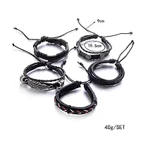 University Trendz Black Base Metal Leather Dyed Rope Multi Strand Wrist Band Bracelet for Men & Women(Set of 5)(Black)-thumb4