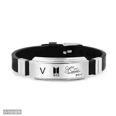 University Trendz BTS Kpop V Signature Silicon Bracelet with V Pendant Necklace for Men & Women-thumb2