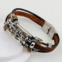University Trendz Vintage Punk Rock Fashion Anchor Alloy Beads Charm Cuff Leather Bracelet Wrist Band Jewellery for Men and Women-thumb2