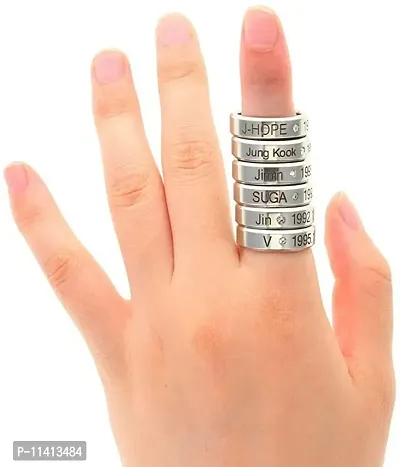 University Trendz Stainless Steel K-POP BTS Signature Printing Rings for Boys and Girls-thumb3