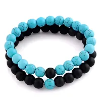 University Trendz Natural Stone Beads His Her Couple & Combo Charm Bracelet for Men and Women (Blue-Black)-thumb1