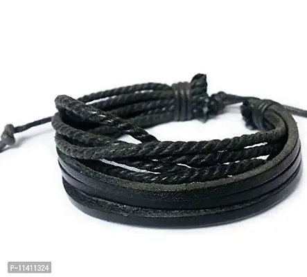 University Trendz Leather Multistrand Bracelet for Men-thumb0