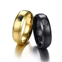 University Trendz 2PCS Her King His Queen Black and Gold Titanium Stainless Steel Couple Rings for Wedding, Anniversary, Engagement, Promise Ring for Men and Women-thumb2