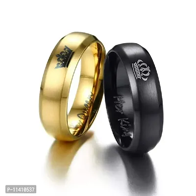 University Trendz 2PCS Her King His Queen Black and Gold Titanium Stainless Steel Couple Rings for Wedding, Anniversary, Engagement, Promise Ring for Men and Women-thumb3