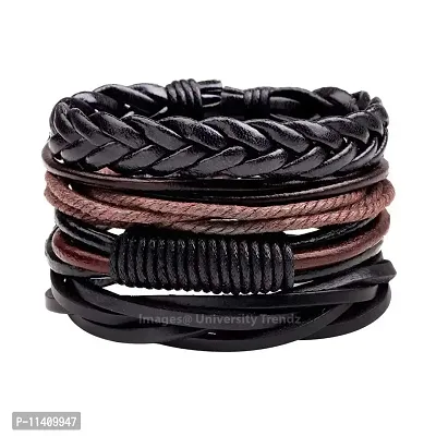 University Trendz Black PU Leather Bracelet for Mens & Boys