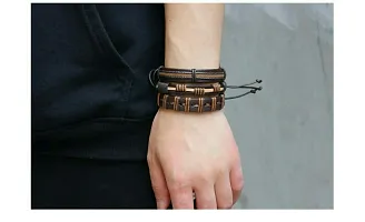University Trendz Leather Bracelet for Boys and Men (Brown, 6 Pieces)-thumb2