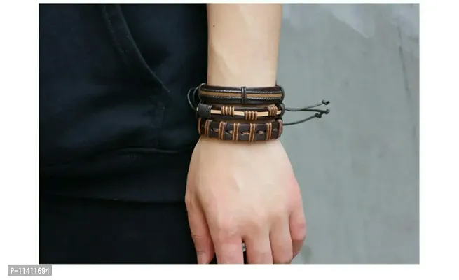 University Trendz Leather Bracelet for Boys and Men (Brown, 6 Pieces)-thumb3
