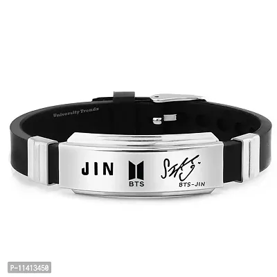 University Trendz JIN BTS Stainless Steel Silicon Wristband Bangtan Bracelet for Unisex Adult (Multi Color)