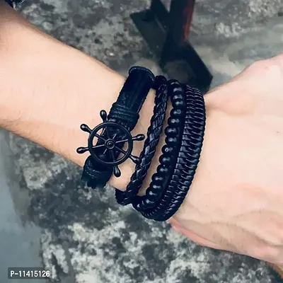 University Trendz 4PCs/Set Braided Wrap Leather Bracelets for Men Women Vintage Wooden Beads Ethnic Tribal Wristbands Bracelet-thumb5