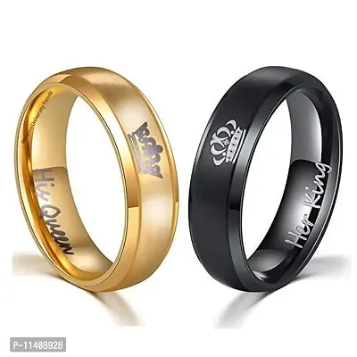 University Trendz Non-Precious Metal Titanium Couple Rings for Unisex-Adult (Black & Gold)
