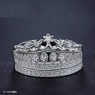 University Trendz Silver Plated 2 PCs Crown Queen Princess Ring with Velvet Red Rose Box-thumb3