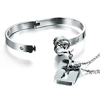 University Trendz Stainless Steel Lock and Key Bracelet Pendant Set for Couples Men and Women (Silver)-thumb4