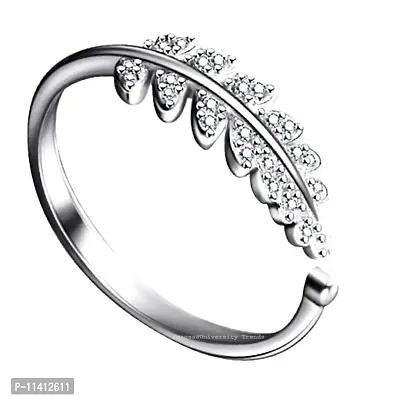 University Trendz Copper Queen Leaf Design Adjustable Ring for Women and Girls (Silver)