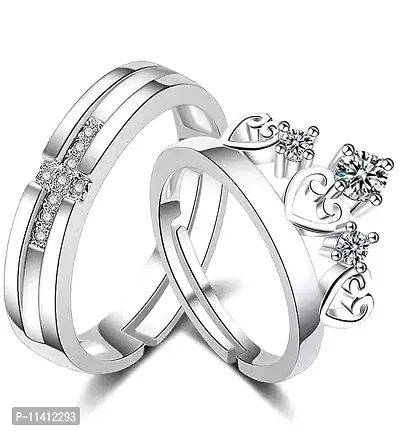 University Trendz Stylish Silver Copper Crown King Queen Adjustable Couple Ring for Women Girls Men Boys Girlfriend Lovers