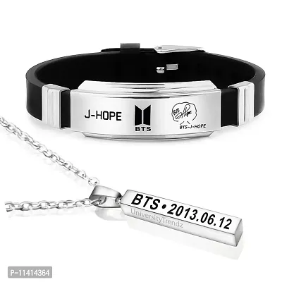 University Trendz BTS J-Hope Signature Silicon Bracelet with BTS Pendant Necklace for Men & Women