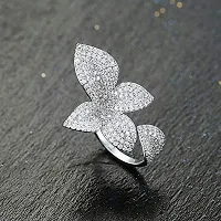 University Trendz Silver Plated Zircon Crystal Flower Design Adjustable Size Ring - Free Size Ring for Women & Girls-thumb2