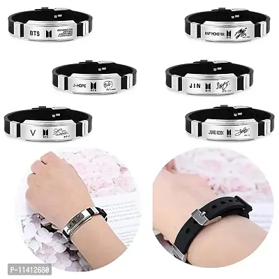 University Trendz Stainless Steel K-POP BTS Signature Printing Silicon Wristband Bracelet for Boys and Girls-thumb2