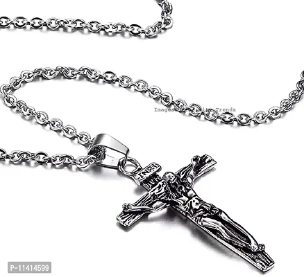 University Trendz Stainless Steel Jesus Christ Cross Antique Christian Locket Pendant for Men and Women (Silver)