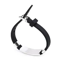 University Trendz V BTS Band Exquisite Signature Stainless Steel Silicon Charm Bracelet for Men & Women (Silver Black)-thumb2