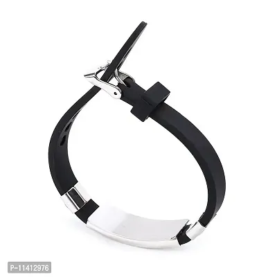 University Trendz V BTS Band Exquisite Signature Stainless Steel Silicon Charm Bracelet for Men & Women (Silver Black)-thumb3