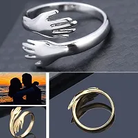 Vendsy Stainless Steel Double Hand Style Hug Embrace Promise Anniversary Ring for Womens and Girls-thumb2
