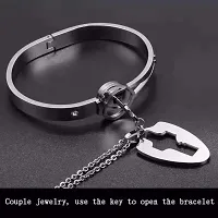 University Trendz Stainless Steel Double Heart Design Lock and Key Bracelet Pendant Set for Couples Men and Women (Silver)-thumb2