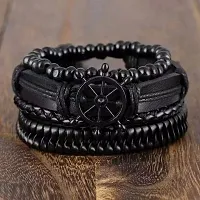 University Trendz 4PCs/Set Braided Wrap Leather Bracelets for Men Women Vintage Wooden Beads Ethnic Tribal Wristbands Bracelet-thumb1