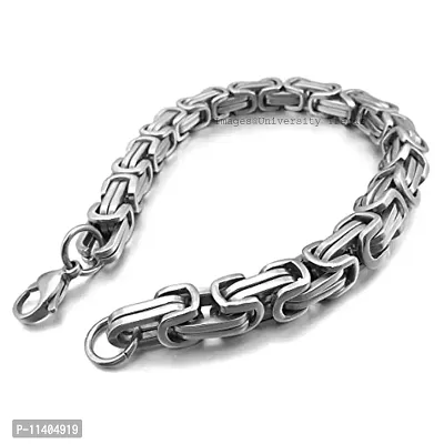 University Trendz Stainless Steel Masculine Style Braided Link Chain Silver Bracelet Cool Biker Bracelet for Men and Boys