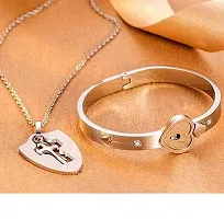 University Trendz Stainless Steel Heart Lock and Key Bracelet Pendant Set for Couples Men and Women (Rosegold)-thumb4