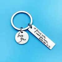 University Trendz Drive Safe I Need You Here with Me Engraved Stainless Steel Keychain (Silver)-thumb2