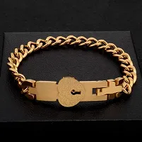 University Trendz Stainless Steel Heart Lock and Key Bracelet Pendant Set for Couples Men and Women (Gold)-thumb3