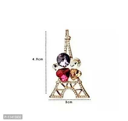 University Trendz Gold Plated Multicolor Paris Eiffel Tower Brooch Pin with Pink Heart Bottle Pendant Necklace (Pack of 2)-thumb4