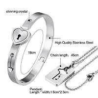 University Trendz Stainless Steel Lock and Key Bracelet Pendant Set for Couples Men and Women (Silver)-thumb2