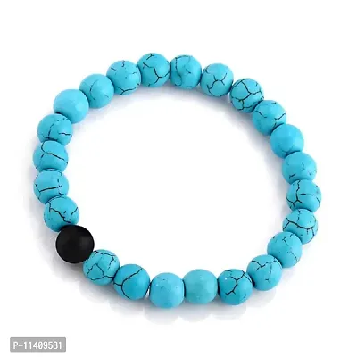 University Trendz Natural Stone Beads His Her Couple & Combo Charm Bracelet for Men and Women (Blue-Black)-thumb4