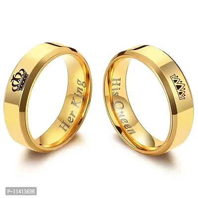 University Trendz 2Pcs Her King His Queen Stainless Steel Gold Rings for Wedding, Valentine’s Day for Couples (Please Select Men & Women Pair Size)