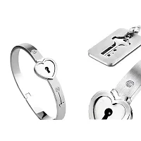 University Trendz Silver Couple Lock and Key Stainless Steel Silver Plated Bracelet Pendant Set for Men and Women-thumb3