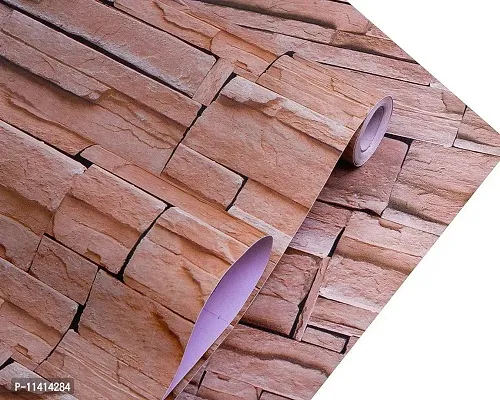 Univocean 3D Pattern Thin Brown Stone Self Adhesive Wallpaper, (45 X 1000 cm) Waterproof Peel & Stick HD Wall Sticker