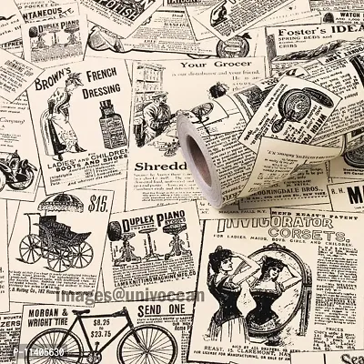 Univocean 3D Vintage Newspaper Ads Peel and Stick Home Wallpaper, PVC Self Adhesive Wall Decor for Living Room, Hall, Restaurant (1000 x 45 cm, Multicolour)