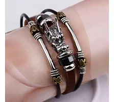 University Trendz Vintage Punk Rock Fashion Anchor Alloy Beads Charm Cuff Leather Bracelet Wrist Band Jewellery for Men and Women-thumb3