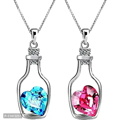 University Trendz Pink and Blue Crystal Bottle Heart Pendant/Locket for Lovers, Friends, Boys and Girls