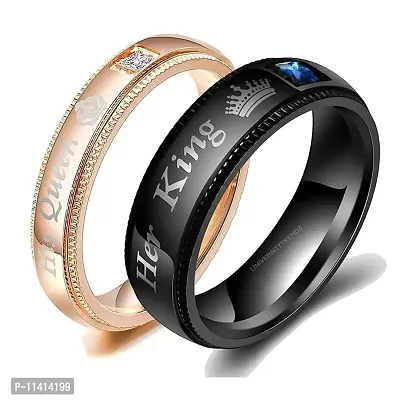 University Trendz Black & Gold His Queen Her King Stainless Steel Couple Promise Rings for Men and Women