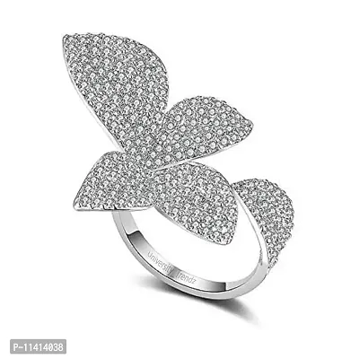 University Trendz Silver Plated Zircon Crystal Flower Design Adjustable Size Ring - Free Size Ring for Women & Girls