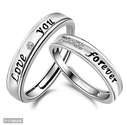 University Trendz 2PCs Love you Forever Stainless Steel Adjustable Couple Rings for Lovers, Men, Women, and Your Valentine (Silver)