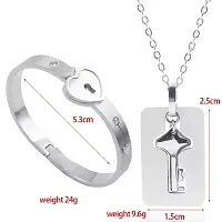 University Trendz Silver Couple Lock and Key Stainless Steel Silver Plated Bracelet Pendant Set for Men and Women-thumb1