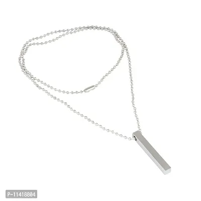 University Trendz Silver Plated Stainless Steel Bar Pendant Necklace for Women & Girls