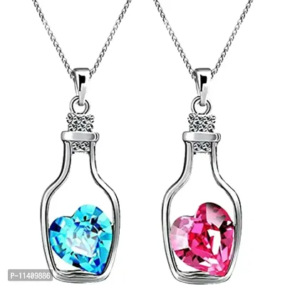 University Trendz Gold Plated Alloy Gold Plated and Austria Crystal Pendant for Women's & Girl's (Set of 2) - (Silver)-thumb0