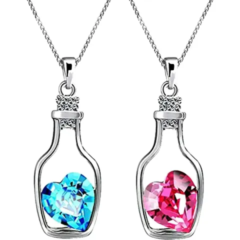 University Trendz Gold Plated Alloy Gold Plated and Austria Crystal Pendant for Women's & Girl's (Set of 2) - (Silver)